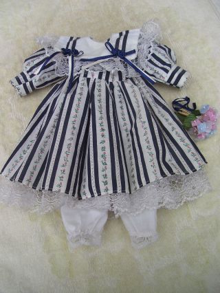 Alte Puppenkleidung Striped Flowery Dress Outfit Vintage Doll Clothes 40 Cm Girl Bild