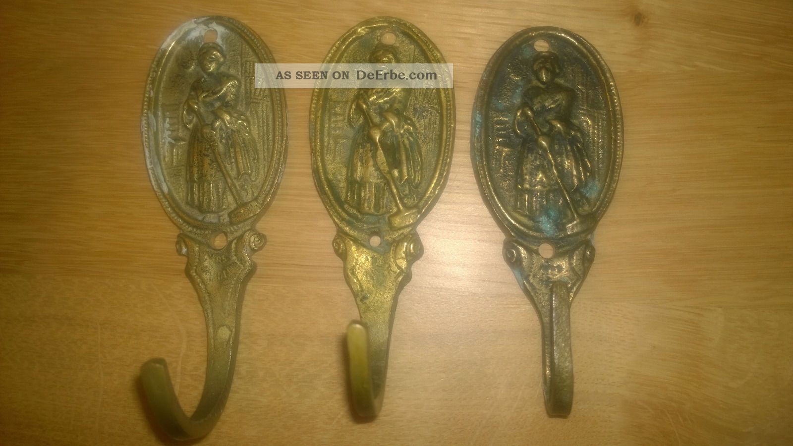 3 StÜck Haken Oval Messing 1970 1980 Figuren Garderobenhaken Wandhaken Vintage Stilmöbel nach 1945 Bild