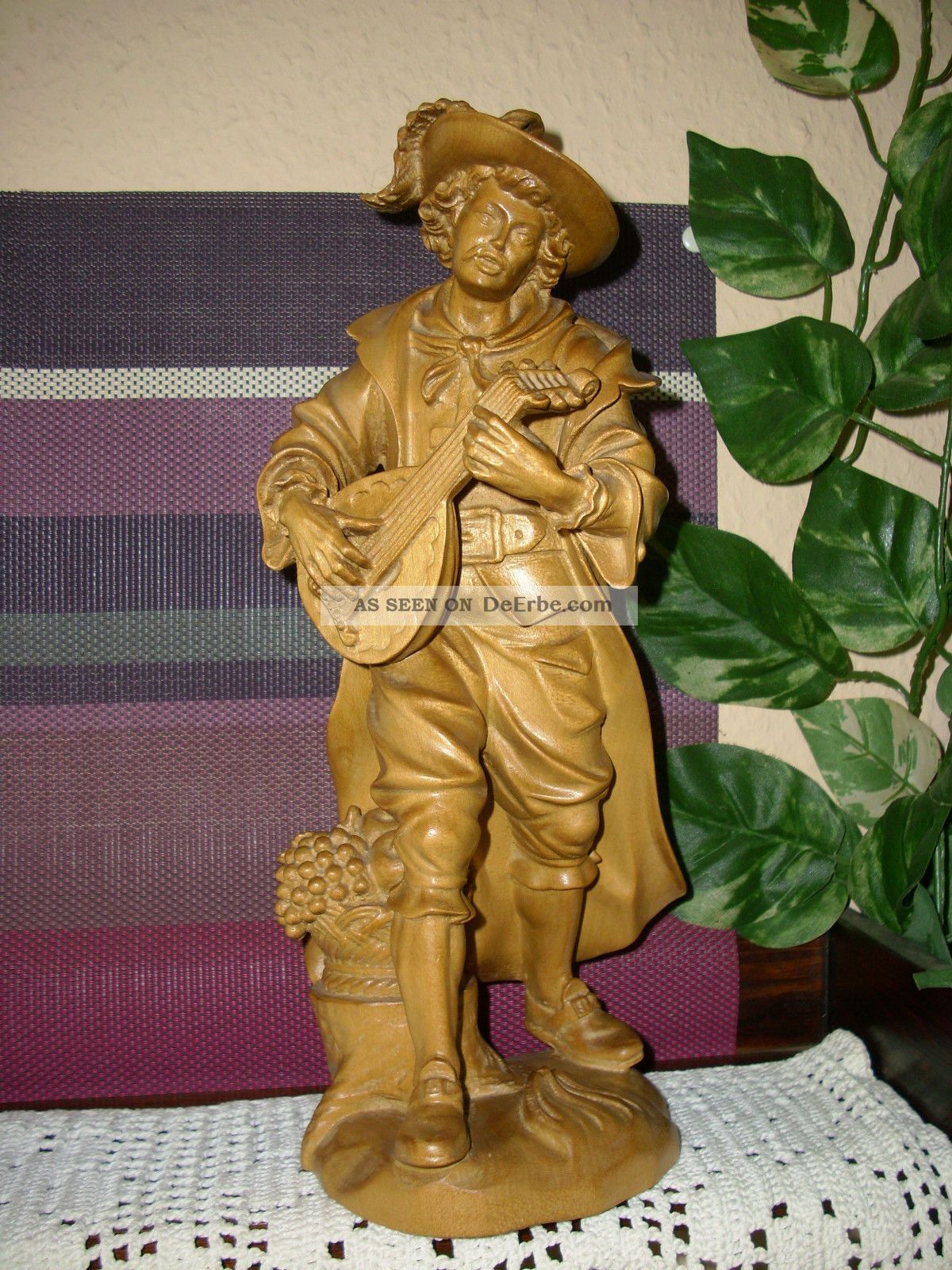 Holzfigur - Musikant - Barde - Minnesänger - Mann Mit Mandoline - Südtirol? - Geschnitzt Holzarbeiten Bild