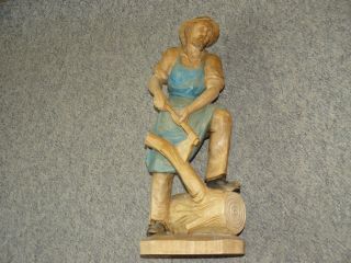 Figur Holzfäller Waldarbeiter Mann Mit Axt Holzfigur Holz Skulptur Bild