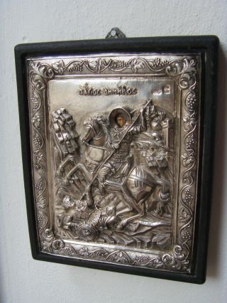 Silber - Relief - Bild Nach Art Einer Byzantinischen Ikone Auf Holz - 950er Silber Bild