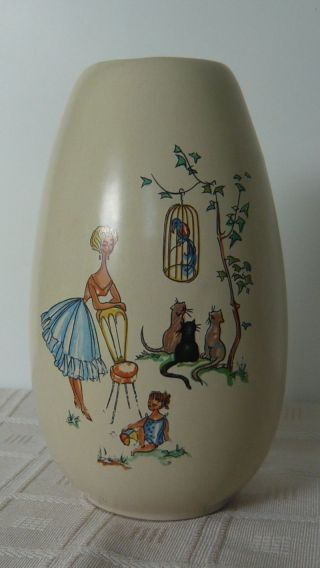 Dachbodenfund: Keramik Vase Blumenvase 50er Jahre Jasba (?) Zeittypisches Motiv Bild
