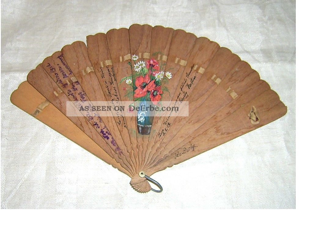 Alter Fächer Bemalt U.  Mit Vielen Widmungen - Von 1919 Accessoires Bild
