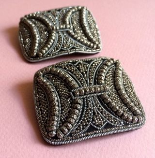 Zwei Traumschöne Antike Schuhschnallen Mit Cut - Steel Perlen Bestickt Bild