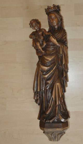 Holzschnitzerei Madonna Mit Jesuskind Skulptur Antiquitäten Bild