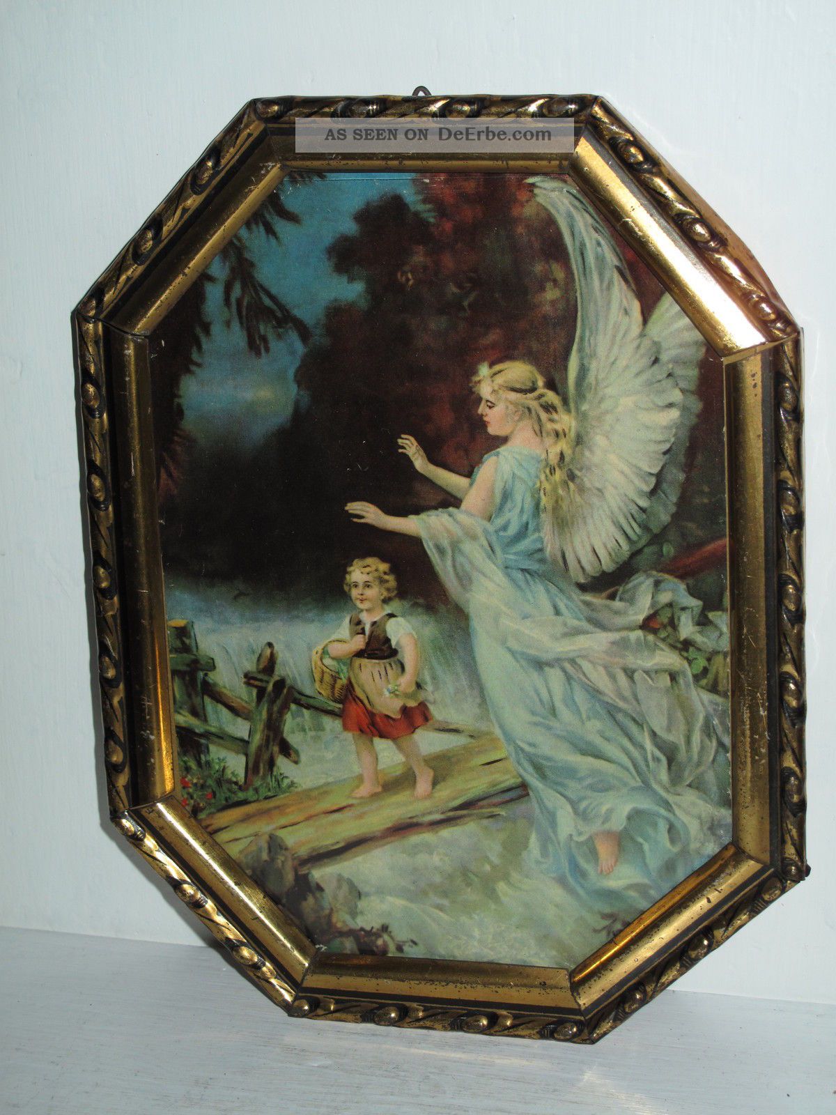 Antik Heiligenbild Schutzbild Schutzengel Kind Engel Shabby Chic Bild Nr.  3 Votivbilder & Sakralmalerei Bild