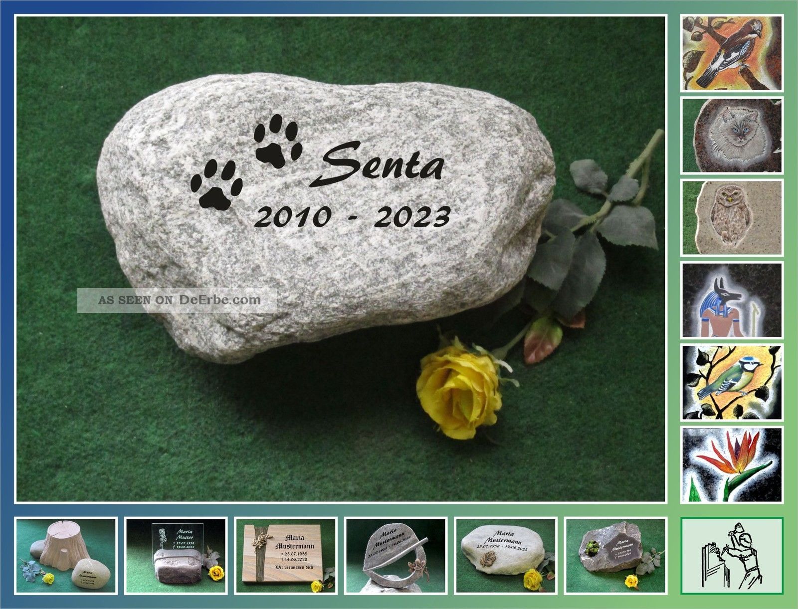 Tiergrabstein Tier Hund Katze Findling 29x18x12cm Incl.  Beschriftung 16 - 158 Nostalgie- & Neuware Bild