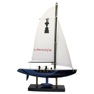 Segelboot Segelschiff Admirals Cup Blau Deko Holz Standmodell 15cm Bild
