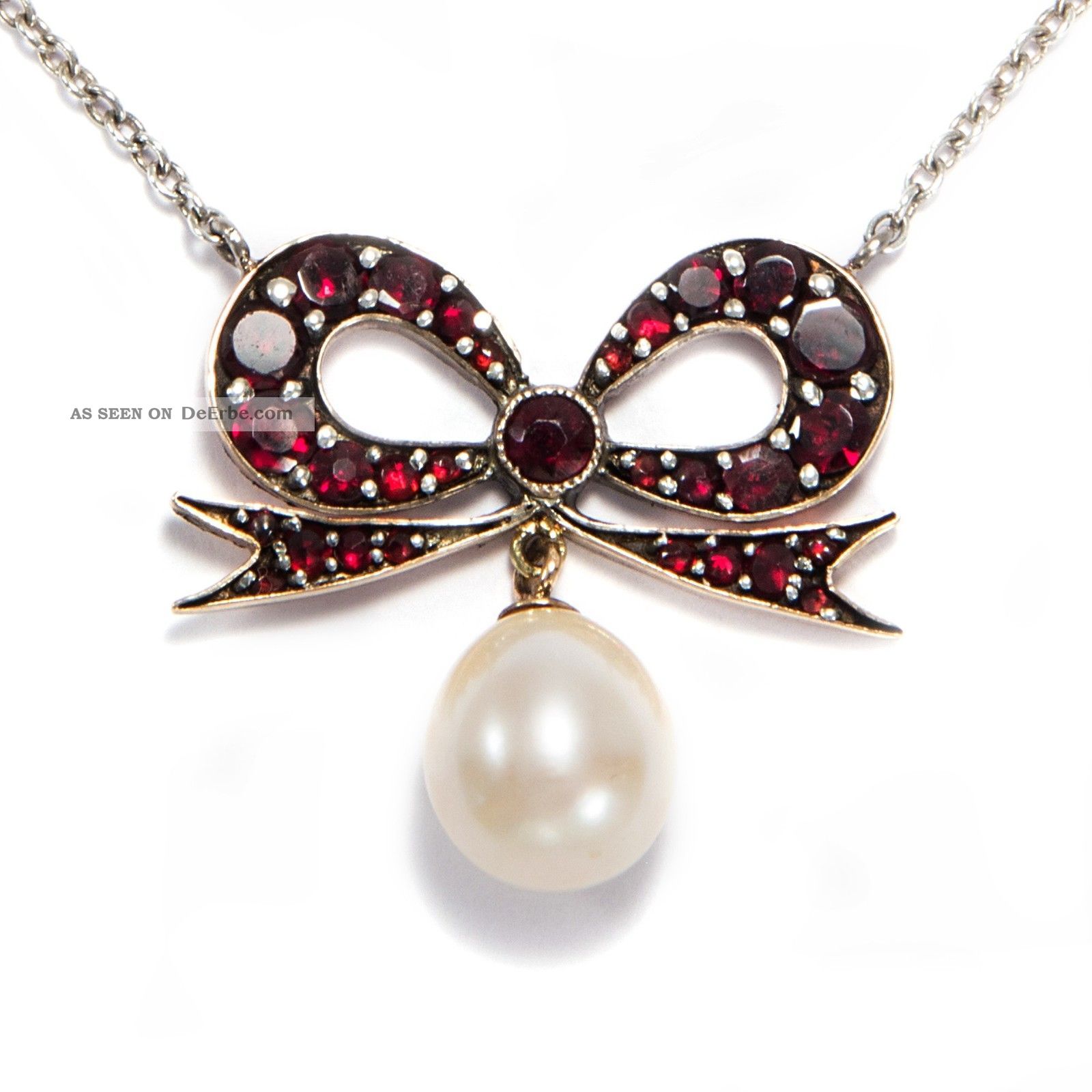 Niedliches Granat Collier: Böhmische Granate & Perle Silber Um 1970 Garnet Ketten Bild