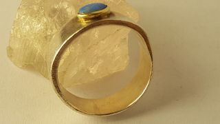 Damen Ring Silber 925 & Gold 585 Vintage Handarbeit Mit Blau Stein Top Bild