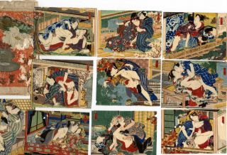 1850 Japanischer Holzschnitt Utagawa Shunga Surimono X 11 A Nal Scene Bild