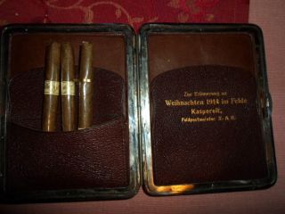 Zigaretten - / Zigarren - Etui Antik Von 1914 Mit Widmung Bild