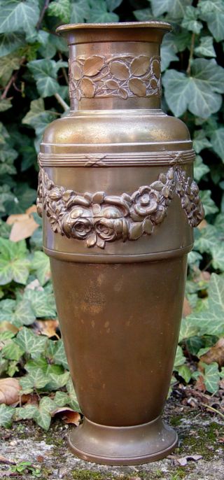 Rare Antike Messing Vase Mit Empire Berankung / Kreuzband Dekor,  Unters.  Bezeich Bild