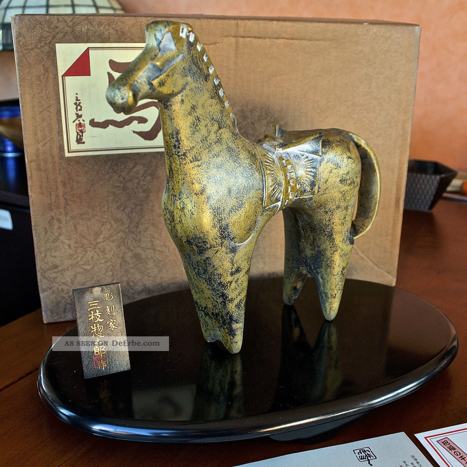 Japanischer Künstler Saegusa Soutarou三枝　惣太郎 Signiert Pferd/uma 馬 Japanzertifikat Entstehungszeit nach 1945 Bild