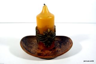 Wunderschöner Kerzenständer Mit Kerze Massivholz Handgeschnitzt Bild