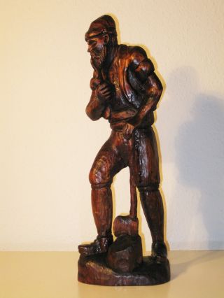 Große Alte Holzfigur Holzfäller Waldarbeiter Geschnitzt Figur Holz Höhe: 49 Cm Bild