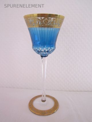 1 Weinglas Cristal Saint Louis France Modell Thistle / Hell Blau Bild