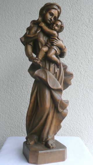 Groß Madonna Holz Figur 54cm Top Mutter Gottes Heiligenfigur Holzfigur Skulptur Bild
