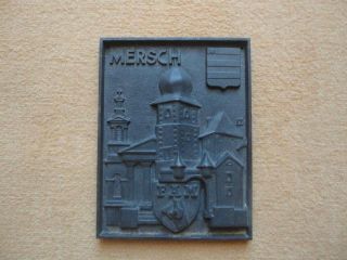 Takenplatte Ofenplatte Antik Gusseisen,  Kaminplatte,  Motiv: Fam Mersch/luxemburg Bild