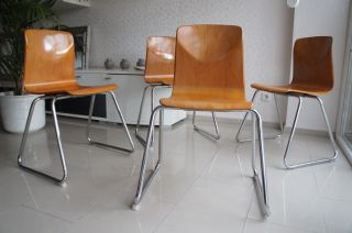 4x Stuhl Stapelstuhl Stühle Chrom Pagholz 60s 70s Mid Century Bild
