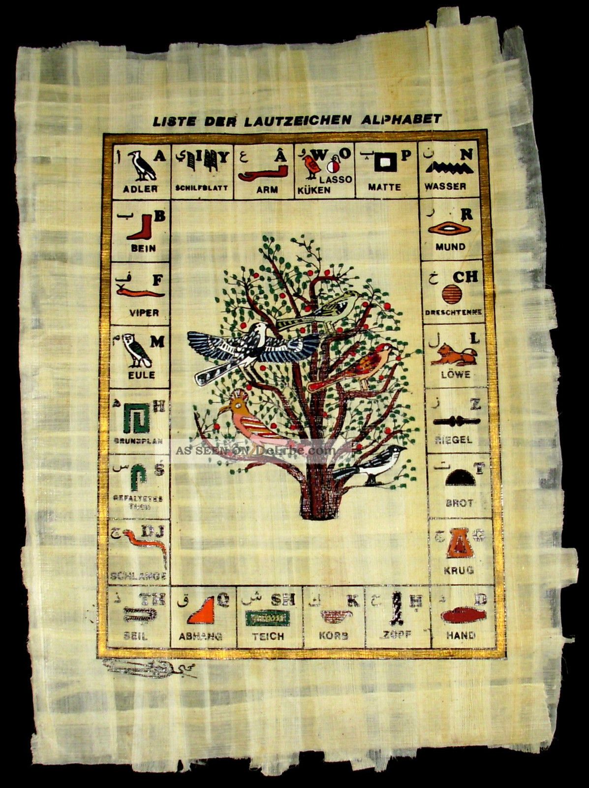 Echtes Farbiges Orig Papyrus - Bild Aus Ägypten Ca 25 X 33 Cm Motiv Lautzeichen Entstehungszeit nach 1945 Bild