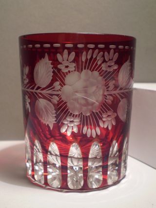 Biedermeier Bäderglas Bemalt / Perfekt / Glasbecher Rubin Überfangglas Bild