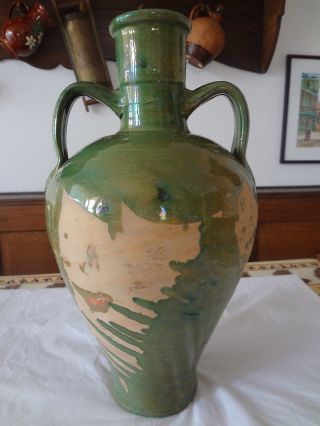 Krug Tonkrug 45 Cm Grün Keramik Henkelkrug Henkelkanne Amphore Handarbeit Vase Bild