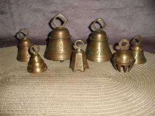 7 Alte,  Seltene Messing Glocken,  Ziegenglocke,  Glockengeläut,  Kuhglocke,  Glockenspiel Bild