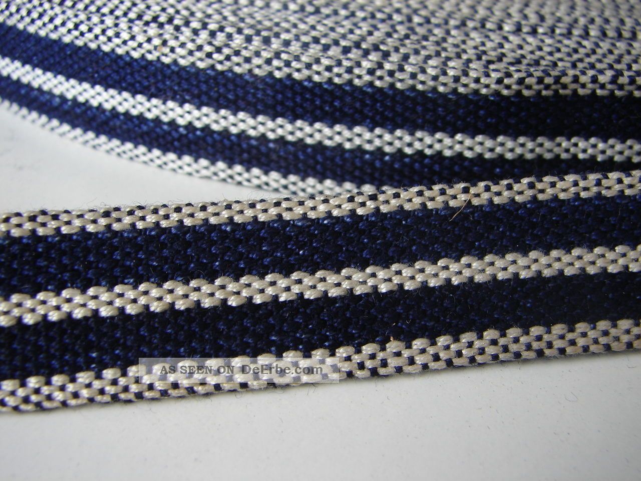 Antikes Textilband Vintage Stoffband Dekoband 1958 Dunkelblau Weiß Ca.  50m Rolle Textilien & Weißwäsche Bild