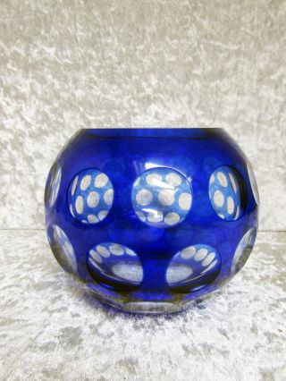 Bleikristall - Kugelvase,  Überfang - Blau Bild