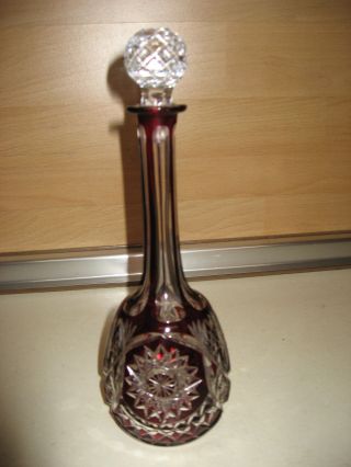 Kristall Glas Karaffe,  Alt,  Rubinrot,  Vitrinenware,  H.  : 27cm Bild