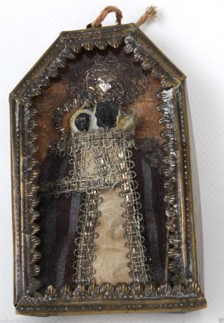 Antike Schwarze Madonna Altötting Klosterarbeit Messinggehäuse Um 1800 C2 Bild