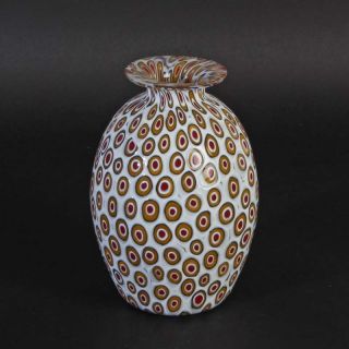 Schöne,  Feine Vase Aus Murano Glas Augenmurrine Opakweiß Rot Gelb Und Blau Bild