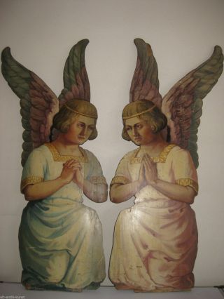 Ein Paar Kniende Engel Holz Gemalt Öl Neugotisch 1840 - 120 Cm Hoch Bild