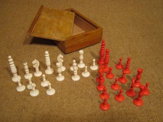 ▀ ▀ ▄ ▄ Uraltes Schachspiel Aus Bein - Vermutl.  Um 1880 - Bild
