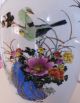 Asiatische Vase Blumen - Vogel Dekor Handgemalt 36cm Porzellan Entstehungszeit nach 1945 Bild 5