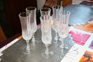 Cristal D ' Arques,  6x Champagner/sekt GlÄser,  Bleikristall,  Rautenschliff,  Top Bild