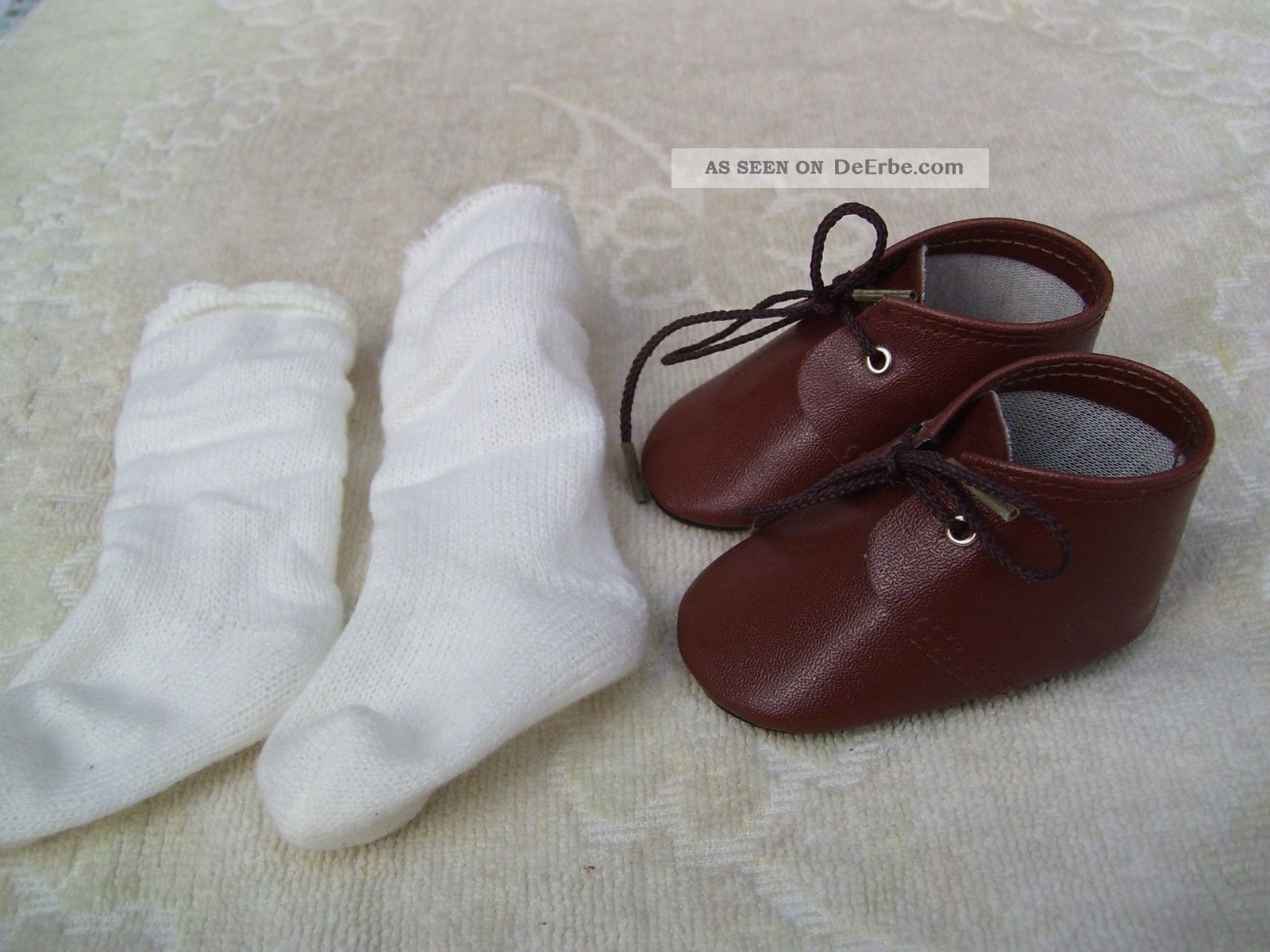 Alte Puppenkleidung Schuhe Vintage Brown Glorex Shoes Socks 50 Cm Doll 7 3/4 Cm Original, gefertigt vor 1970 Bild