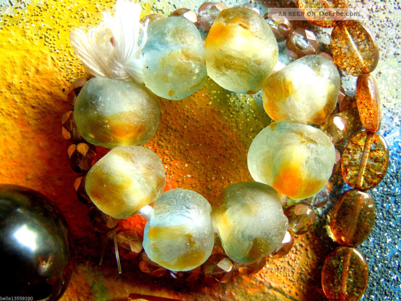 Neue Dreifarbige Afrikanische Krobo - Perlen - Blau/topas/crystal - Ca.  13 - 14mm - 8stk.  - Entstehungszeit nach 1945 Bild