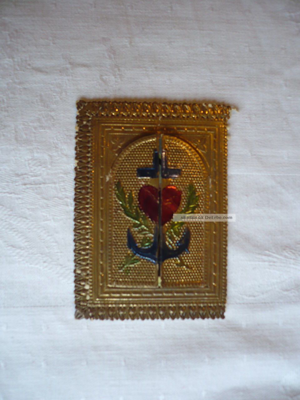 Seltenes Andachtsbild,  Spitzenbildchen V.  1913 Goldfarben Handbemalt Aufklappbar Rel. Andenken & Mitbringsel Bild