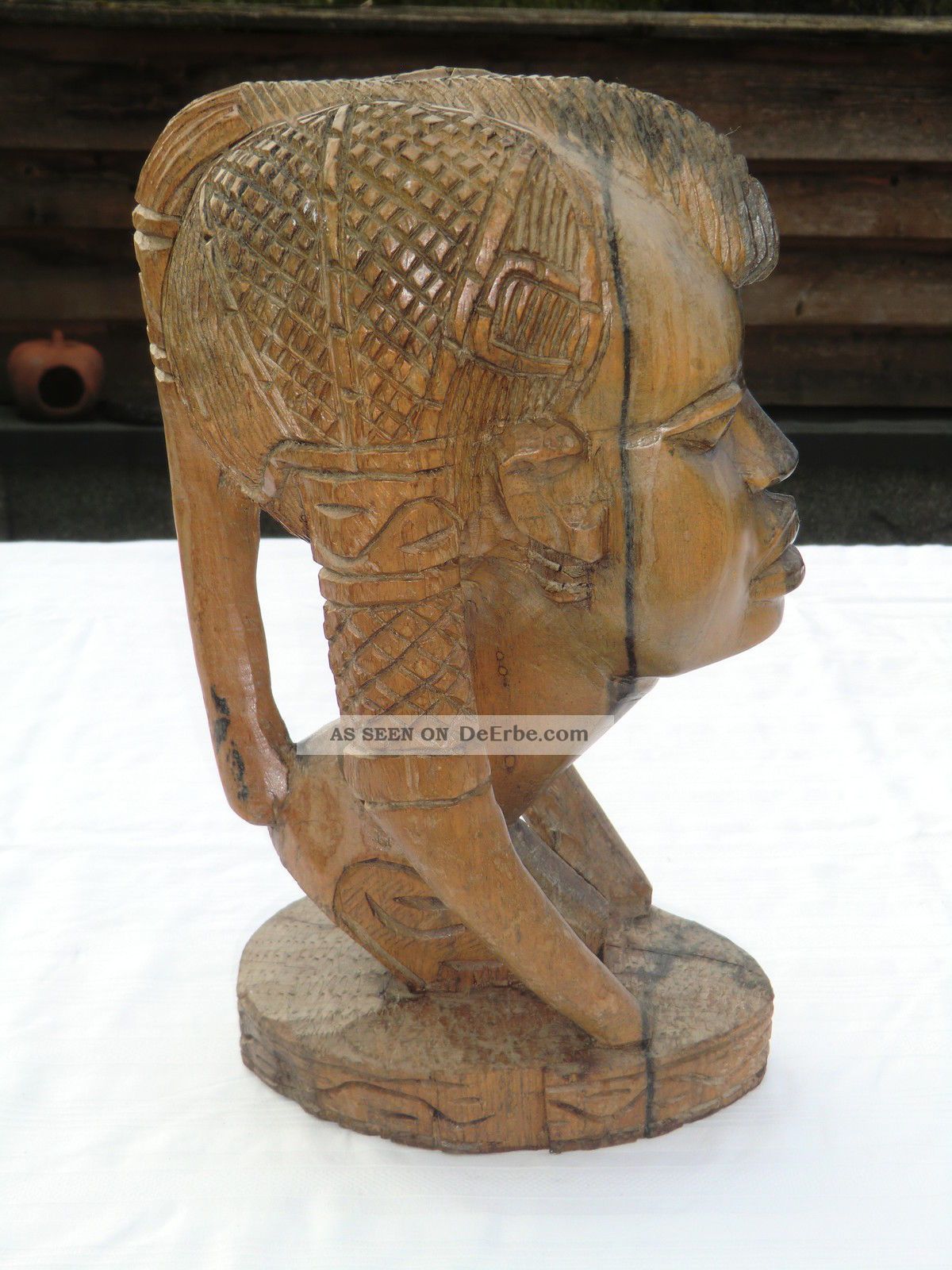 Große Büste Afrikanischer - Holzskulptur Schwer Und Massiv 