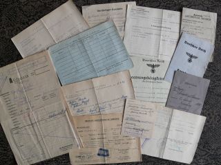Konvult Alter Dokum.  (13) 1945 Ausweise Führersch.  Kennkarte Zeitgesch.  Interesant Bild
