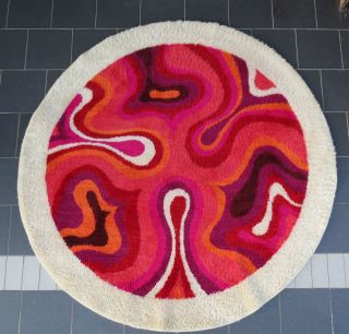 Teppich 70er Hochflor Psychodelic Carpet Flower Power Space Age Rund 197 Cm Bild