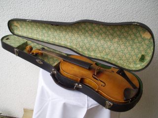 Alte Sehr Schöne Holz - Geige Ohne Risse Im Originalkoffer Und Gemarktet Bild