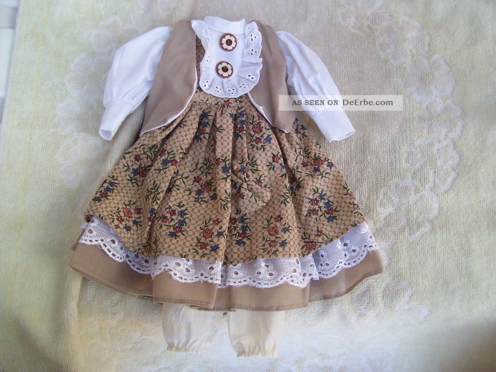 Alte Puppenkleidung Flowery Dress Vest Outfit Vintage Doll Clothes 35 Cm Girl Original, gefertigt vor 1970 Bild