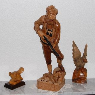 3 X Holzfiguren - Jäger - Förster - Waidmann - Adler - Auerhahn Geschnitzt - Schnitzkunst Bild