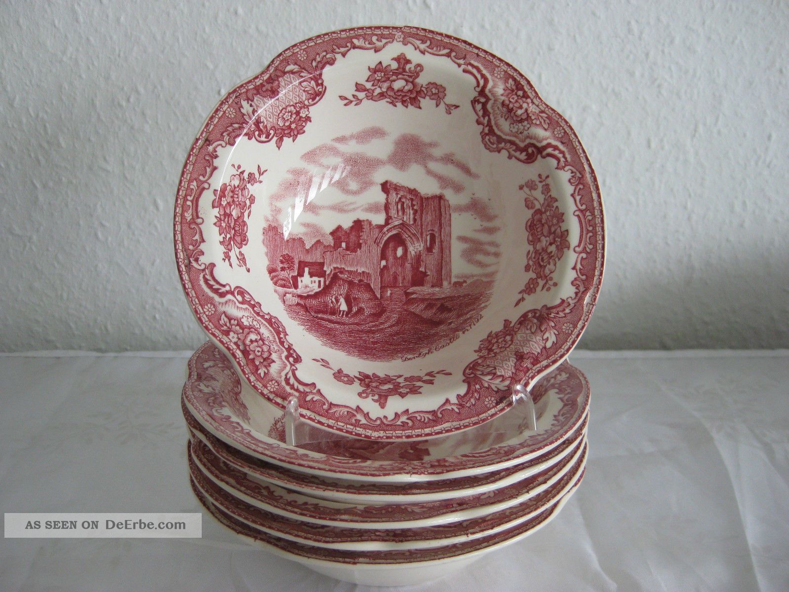 6 Müslischalen/ Dessertschalen Old Britain Castles Rot Johnson Bros England Nach Marke & Herkunft Bild