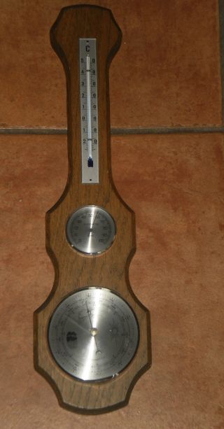 Wetterstation Eiche Rustikal Mit Hydrometer Barometer Thermometer Bild