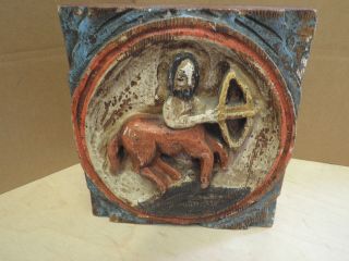 Altes Antikes Antik ?? Holzbild Reiter Auf Pferd Und Bogen 24 X 22 X 6,  5 Cm Bild