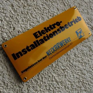 Neckarwerke = Altes Emailschild 70er Traumzustand Strom Ac/dc Elektriker Elektro Bild
